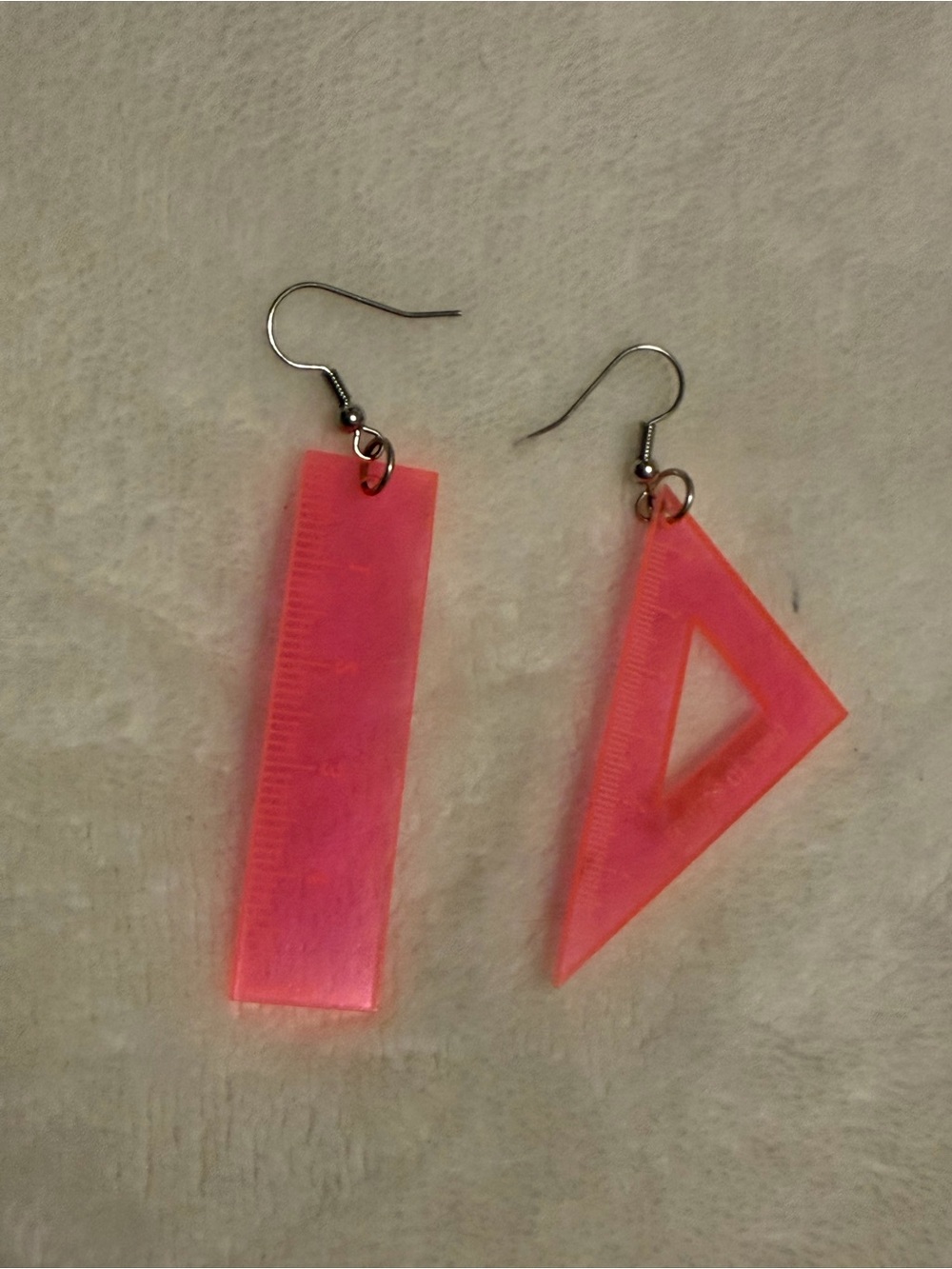 Neon Pink Clear Geometric Ruler Earrings